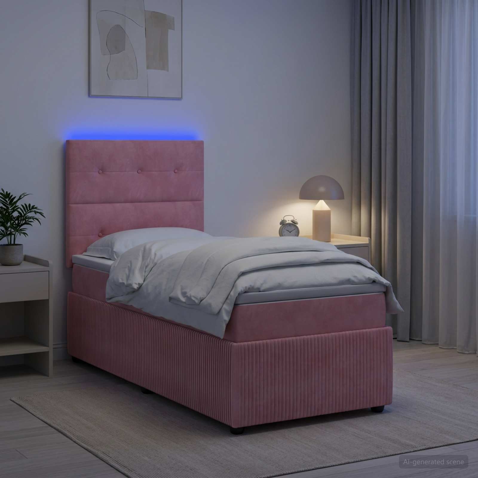 vidaXL Łóżko z box spring LED z materacem różowy 90 x 190 cm Welur