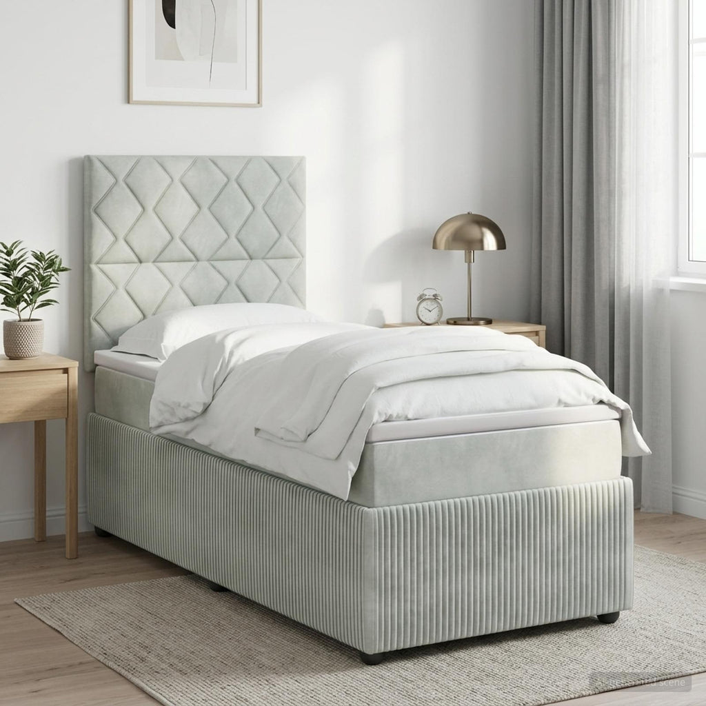 vidaXL Łóżko z box spring LED z materacem jasnoszary 80 x 200 cm Welur