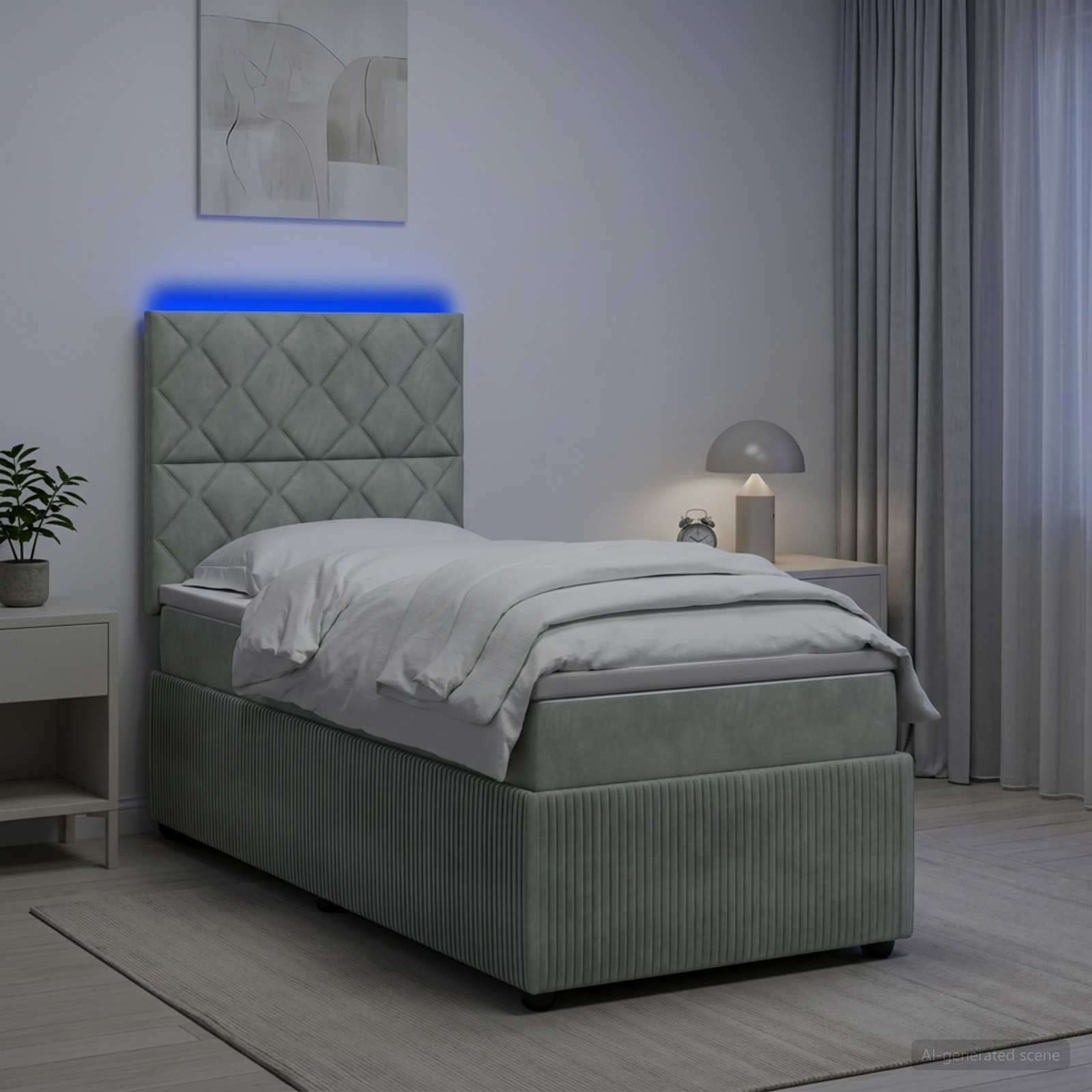 vidaXL Łóżko z box spring LED z materacem jasnoszary 90 x 190 cm Welur