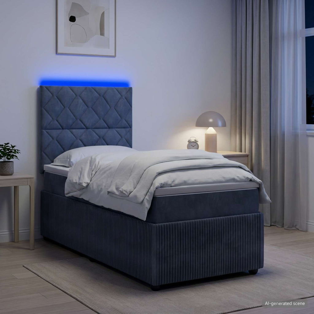 vidaXL Łóżko z box spring LED z materacem ciemnoszary 90 x 200 cm