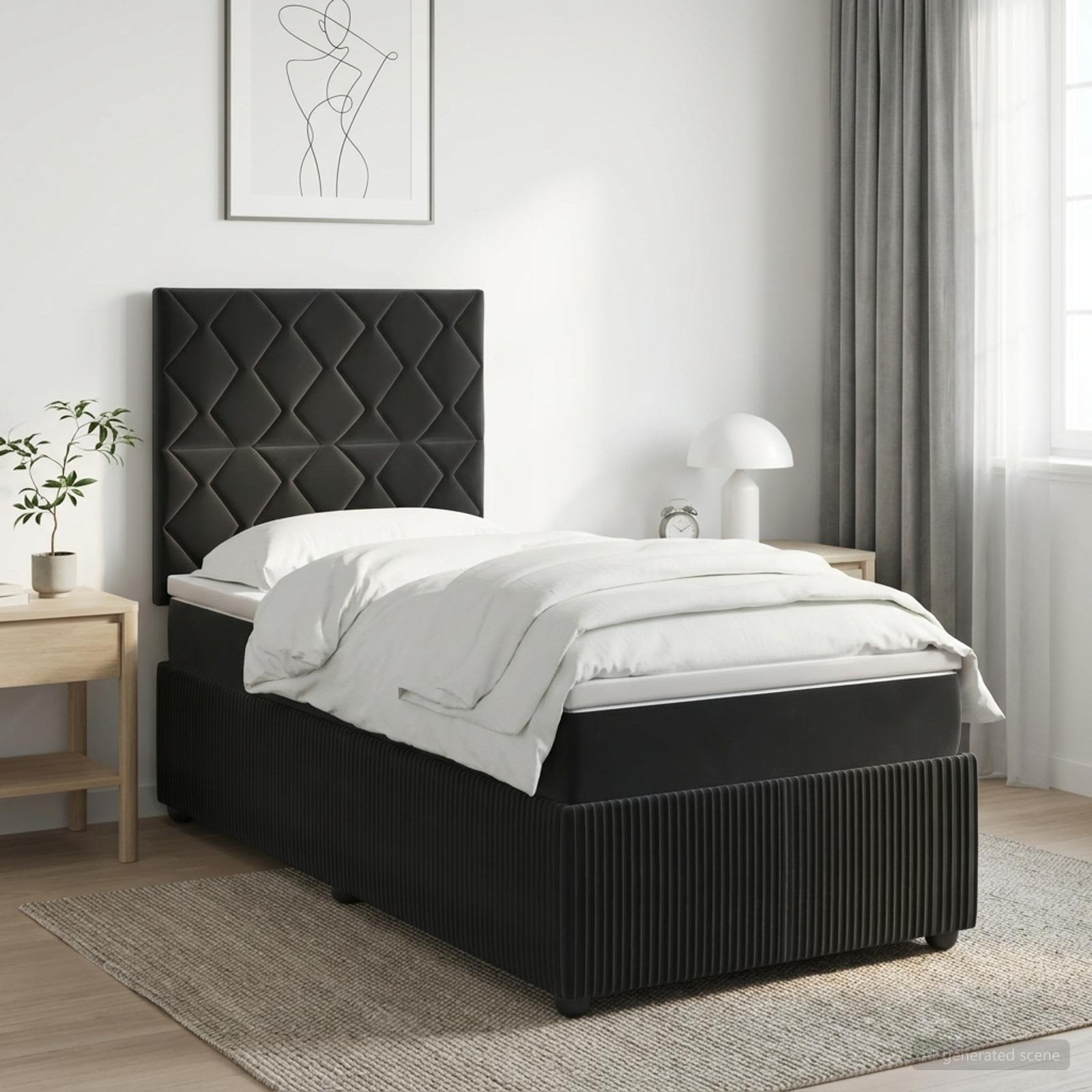 vidaXL Łóżko z box spring LED z materacem Czarny 80 x 200 cm Welur