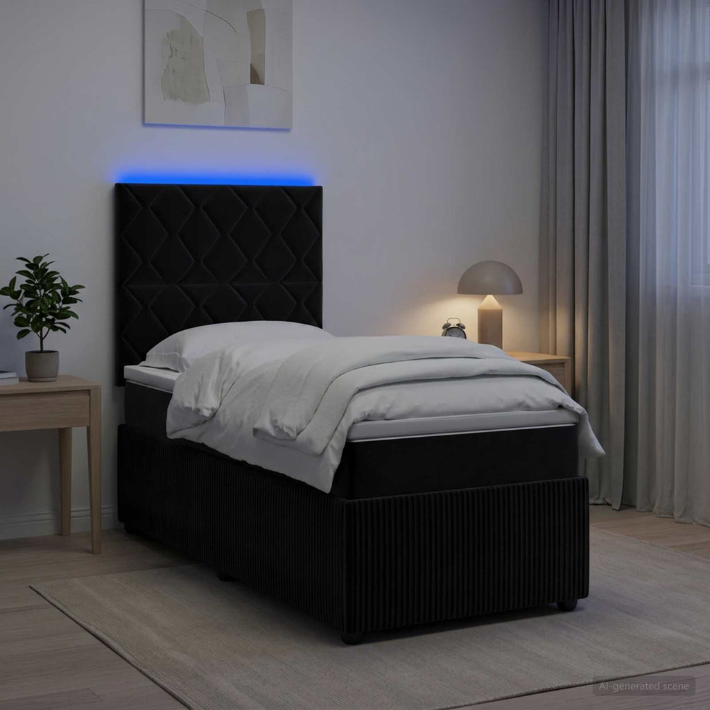 vidaXL Łóżko z box spring LED z materacem Czarny 100 x 200 cm Welur