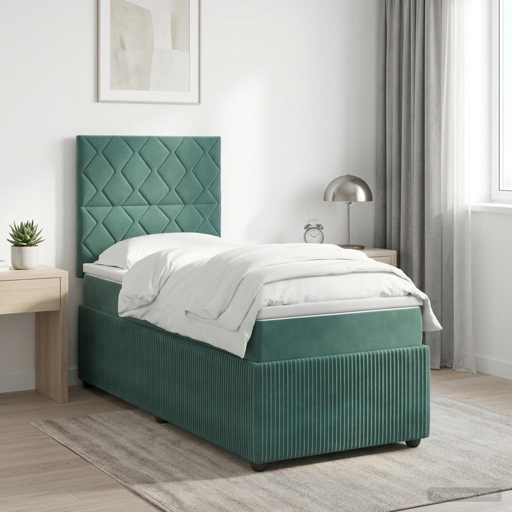 vidaXL Łóżko z box spring LED z materacem Ciemnozielony 100 x 200 cm