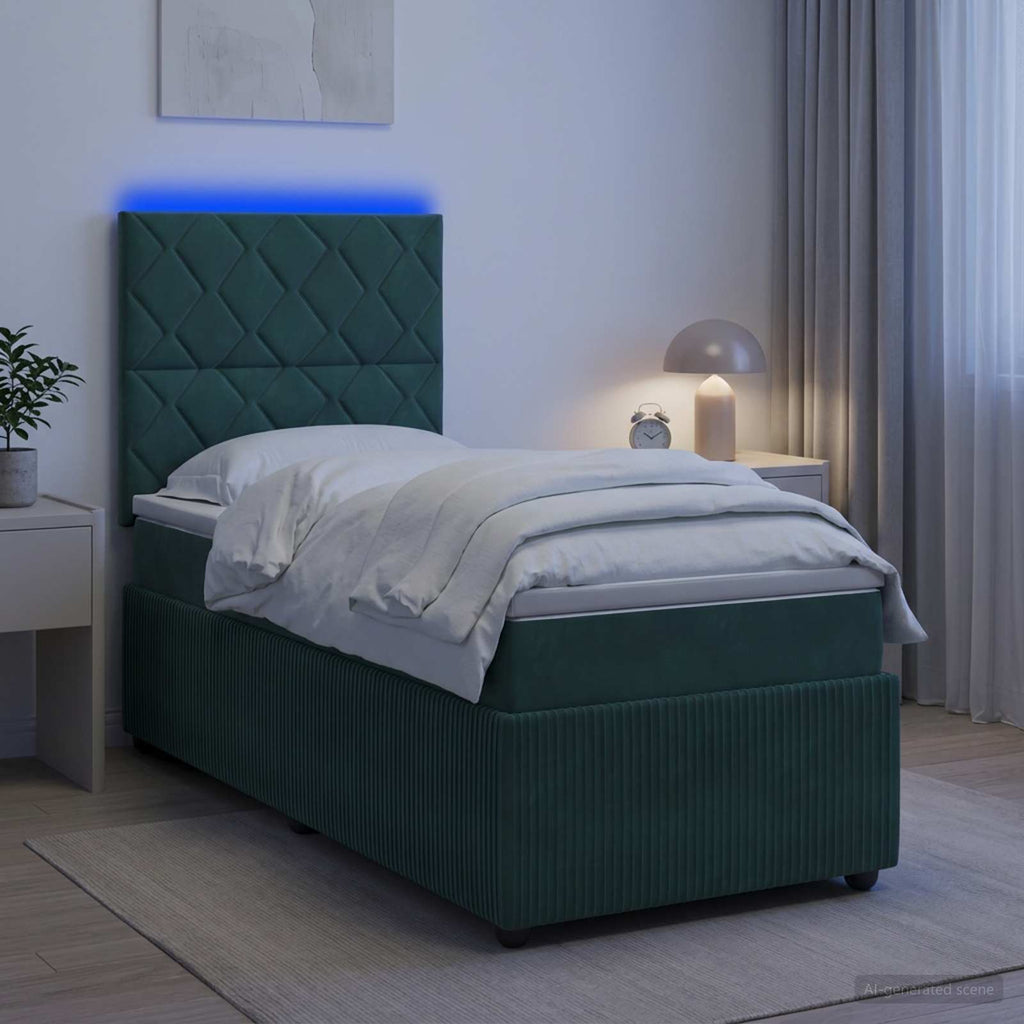vidaXL Łóżko z box spring LED z materacem Ciemnozielony 80 x 200 cm