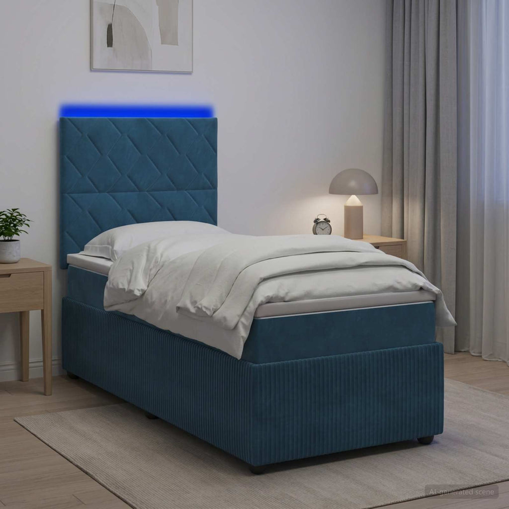 vidaXL Łóżko z box spring LED z materacem niebieski 80 x 200 cm Welur