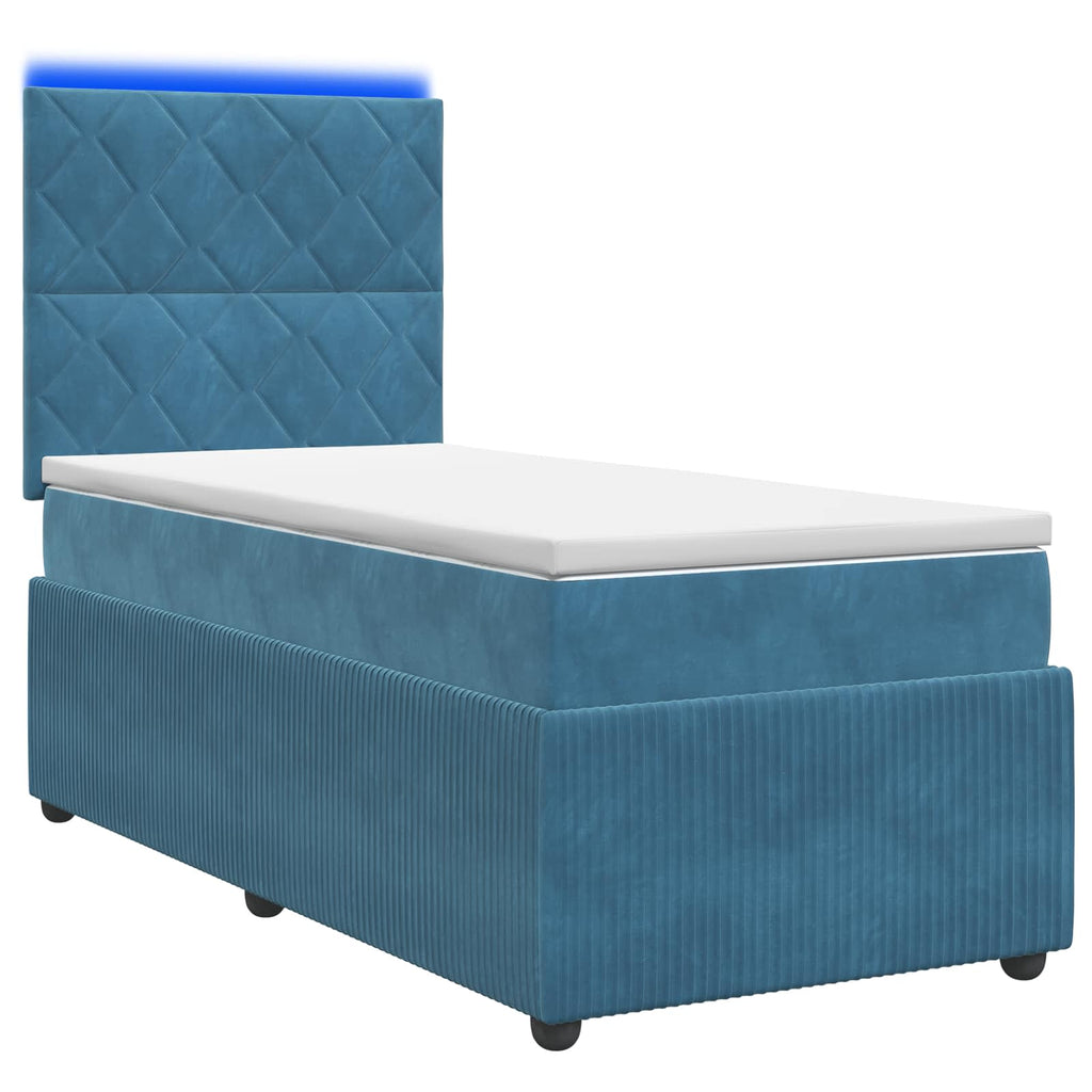 vidaXL Łóżko z box spring LED z materacem niebieski 80 x 200 cm Welur