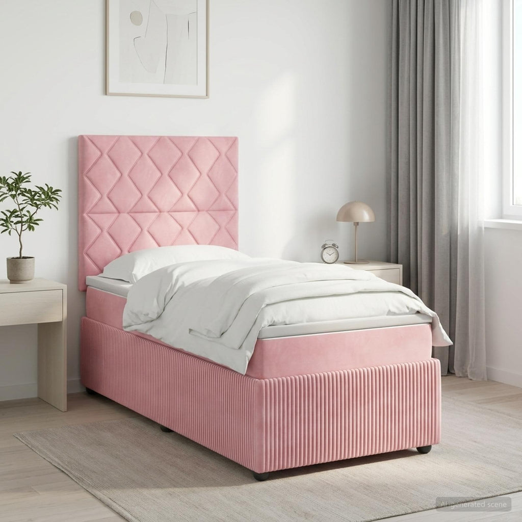 vidaXL Łóżko z box spring LED z materacem różowy 100 x 200 cm Welur