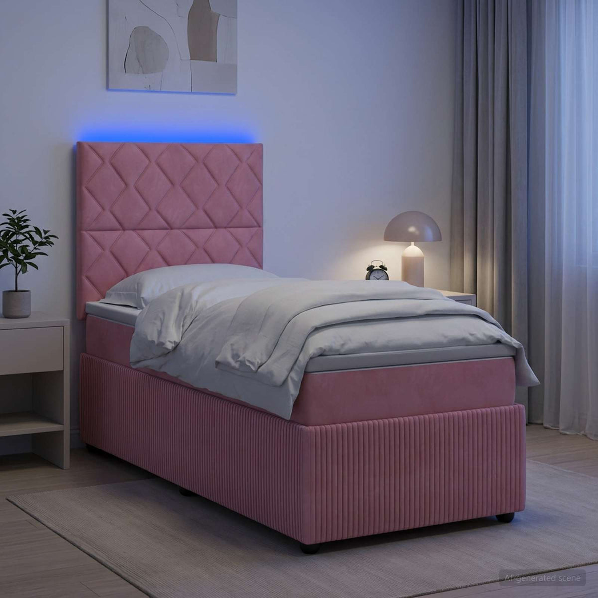 vidaXL Łóżko z box spring LED z materacem różowy 80 x 200 cm Welur