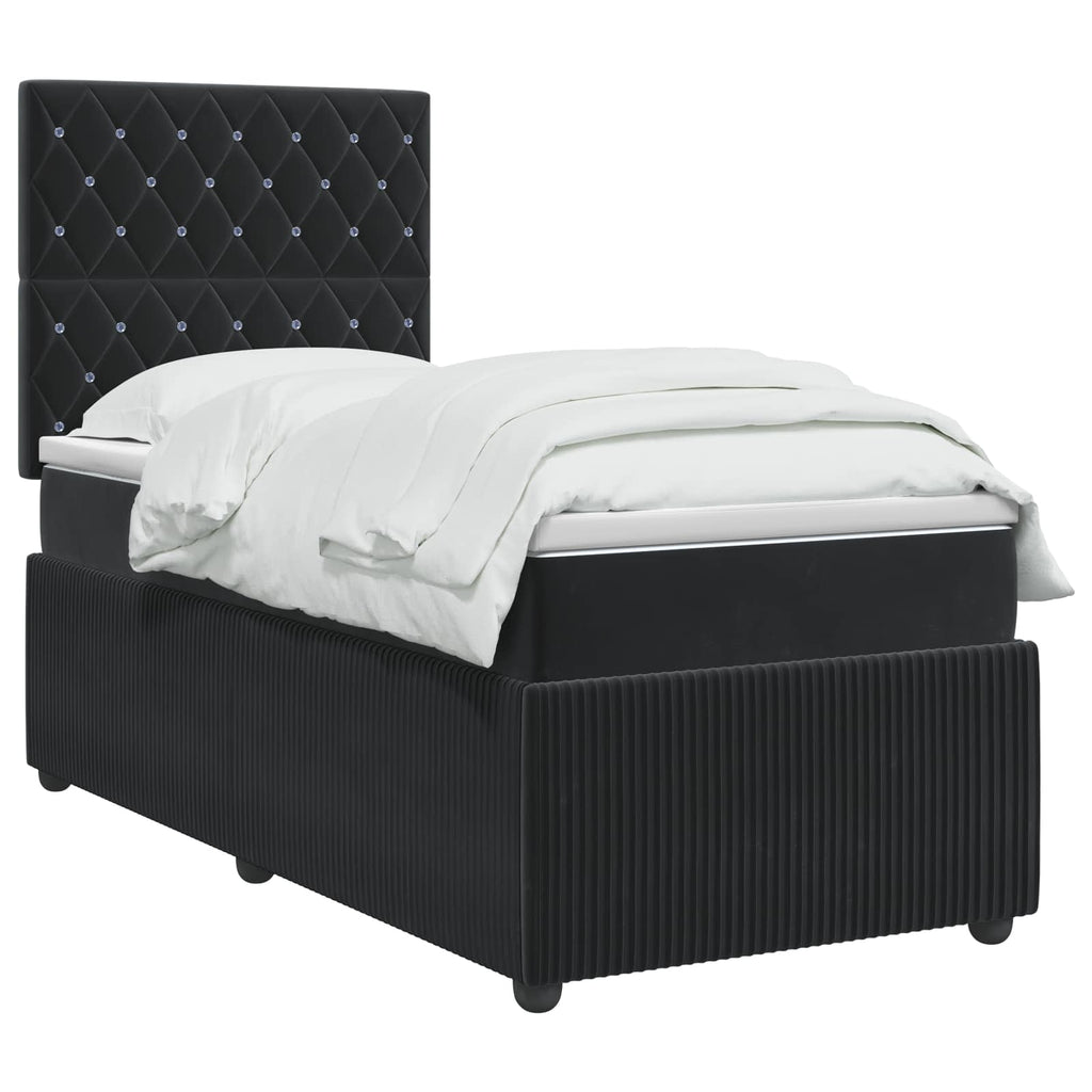 vidaXL Łóżko z box spring LED z materacem Czarny 90 x 190 cm Welur