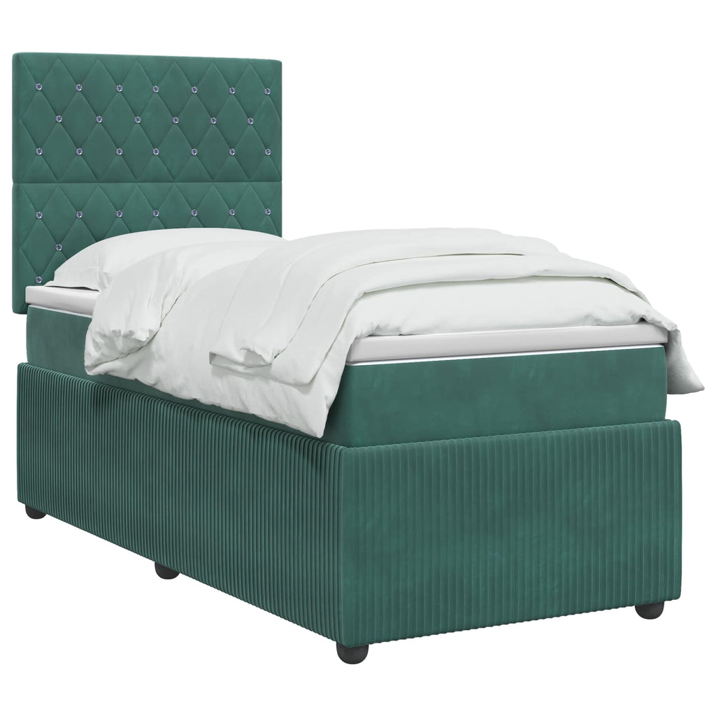 vidaXL Łóżko z box spring LED z materacem Ciemnozielony 90 x 190 cm