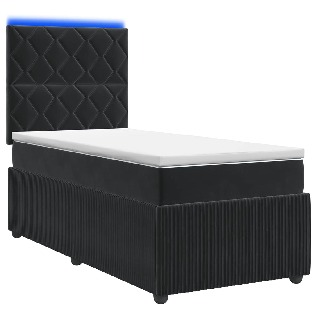 vidaXL Łóżko z box spring LED z materacem Czarny 90 x 190 cm Welur