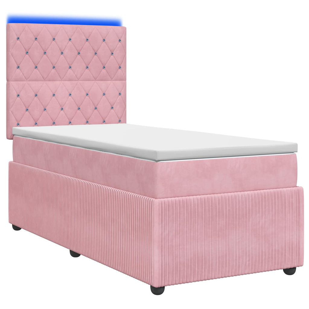 vidaXL Łóżko z box spring LED z materacem różowy 100 x 200 cm Welur