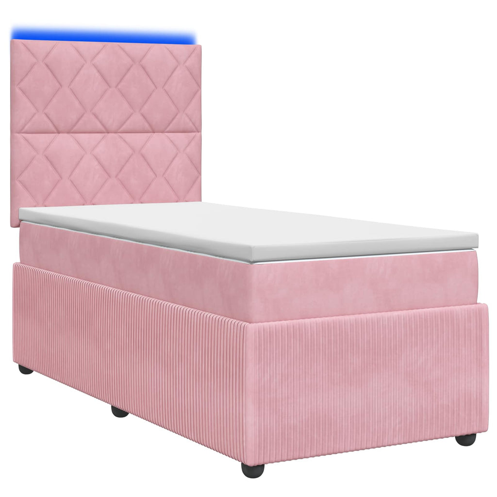 vidaXL Łóżko z box spring LED z materacem różowy 100 x 200 cm Welur