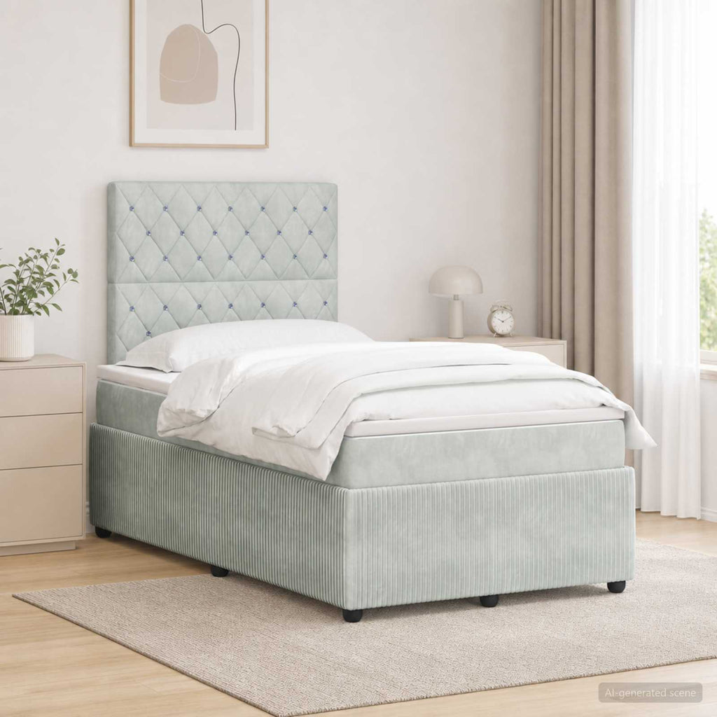 vidaXL Łóżko z box spring LED z materacem jasnoszary 120 x 200 cm