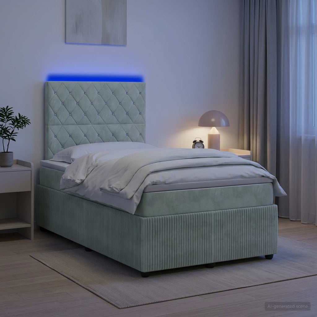 vidaXL Łóżko z box spring LED z materacem jasnoszary 120 x 200 cm