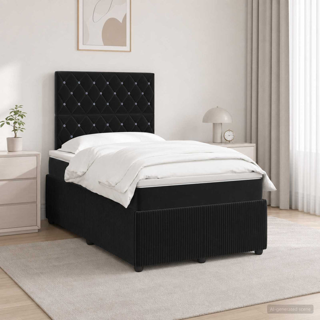 vidaXL Łóżko z box spring LED z materacem Czarny 120 x 190 cm Welur
