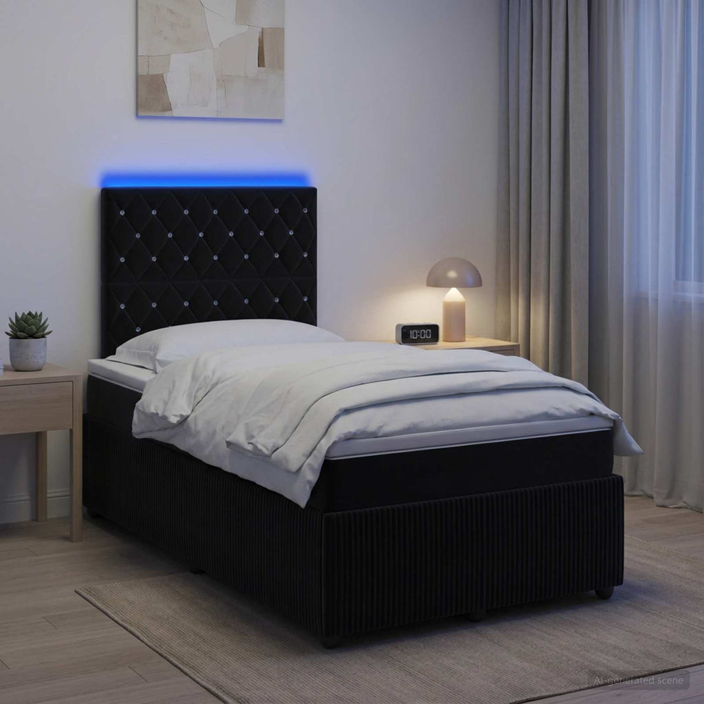 vidaXL Łóżko z box spring LED z materacem Czarny 120 x 190 cm Welur