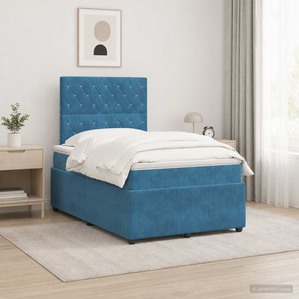 vidaXL Łóżko z box spring LED z materacem niebieski 120 x 200 cm Welur