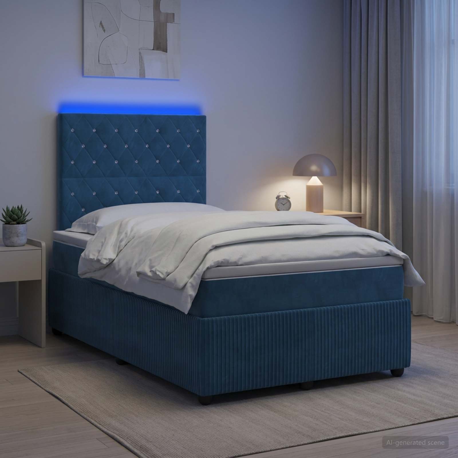 vidaXL Łóżko z box spring LED z materacem niebieski 120 x 200 cm Welur