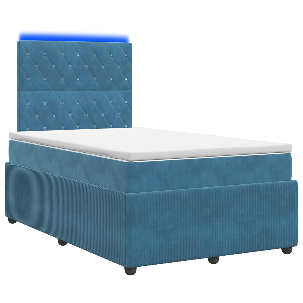 vidaXL Łóżko z box spring LED z materacem niebieski 120 x 190 cm Welur