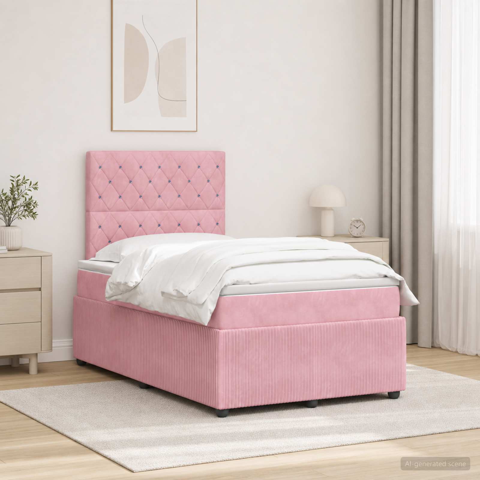 vidaXL Łóżko z box spring LED z materacem różowy 120 x 190 cm Welur
