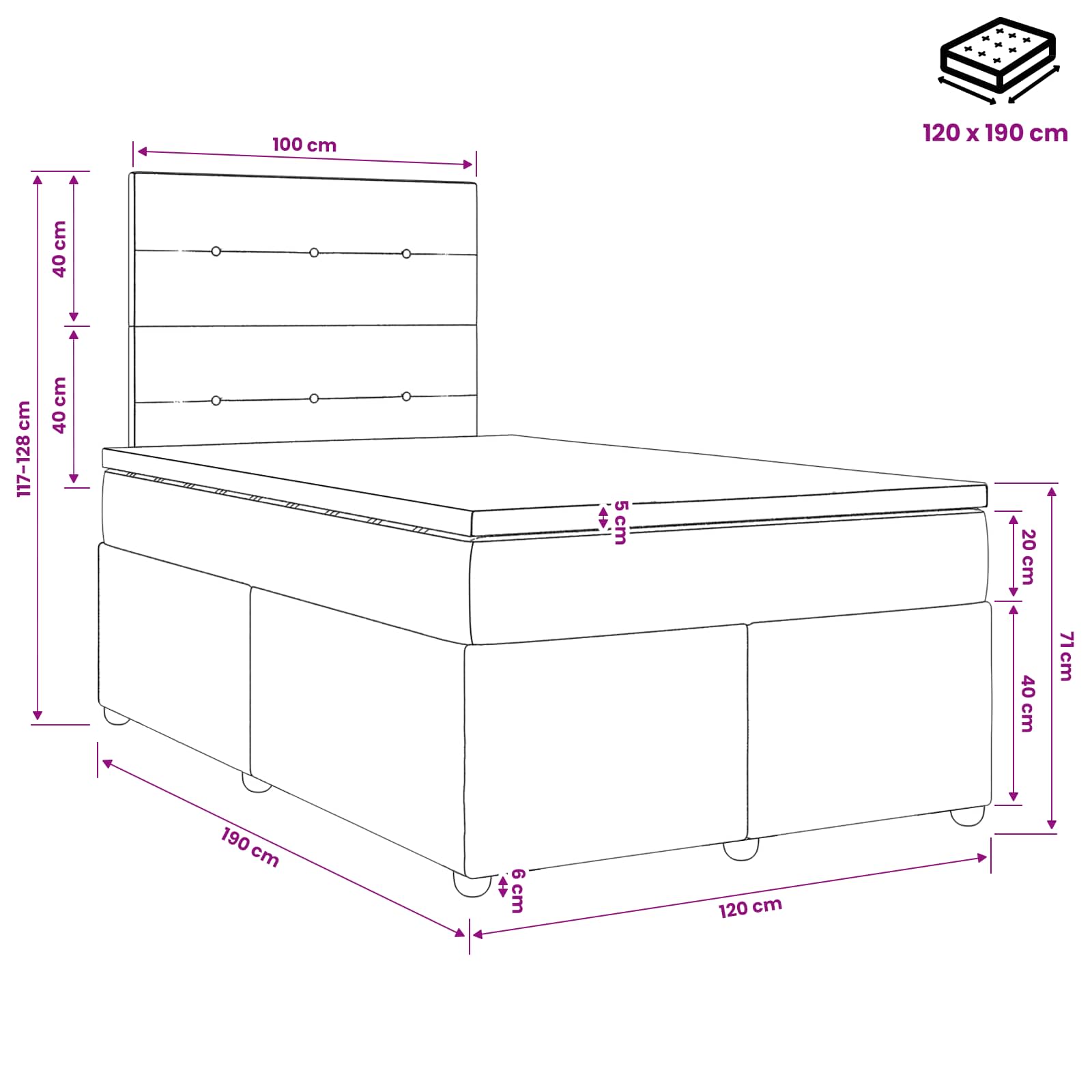 vidaXL Łóżko z box spring LED z materacem jasnoszary 120 x 190 cm