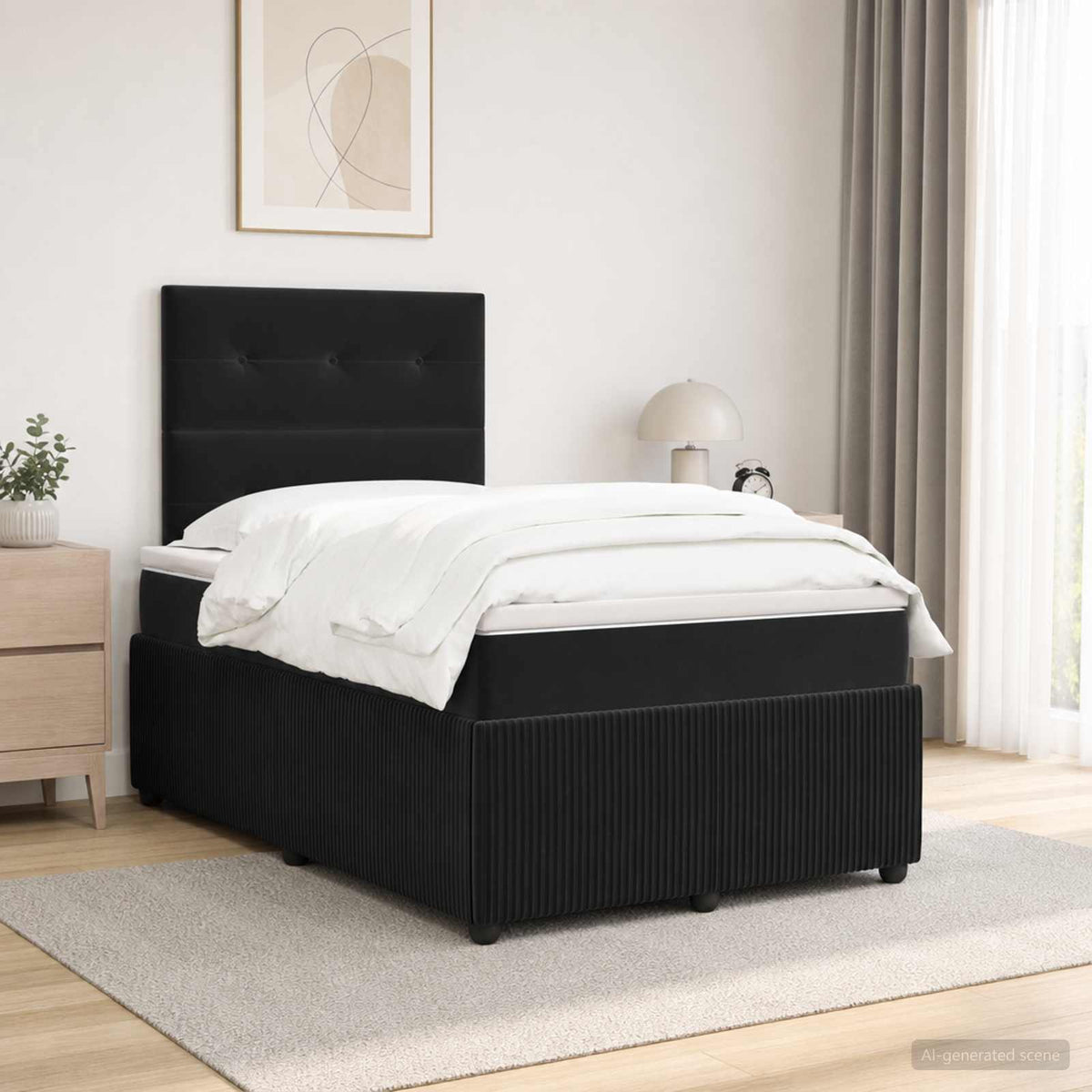 vidaXL Łóżko z box spring LED z materacem Czarny 120 x 200 cm Welur