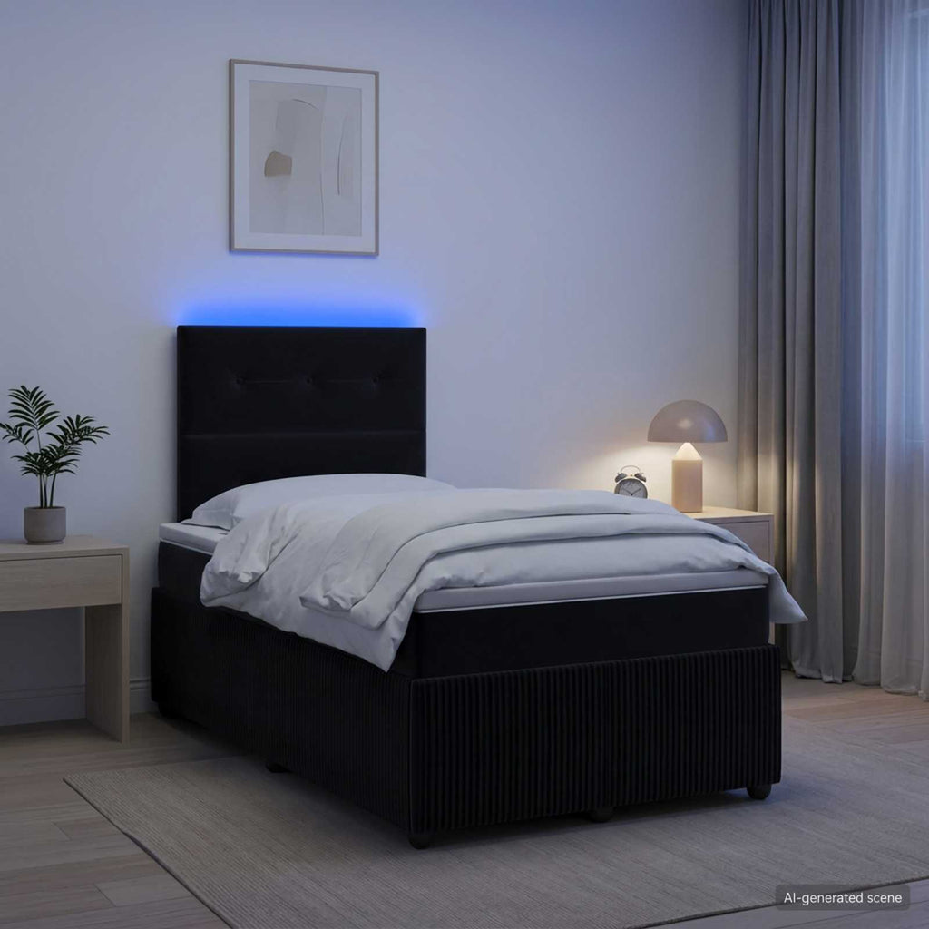 vidaXL Łóżko z box spring LED z materacem Czarny 120 x 200 cm Welur