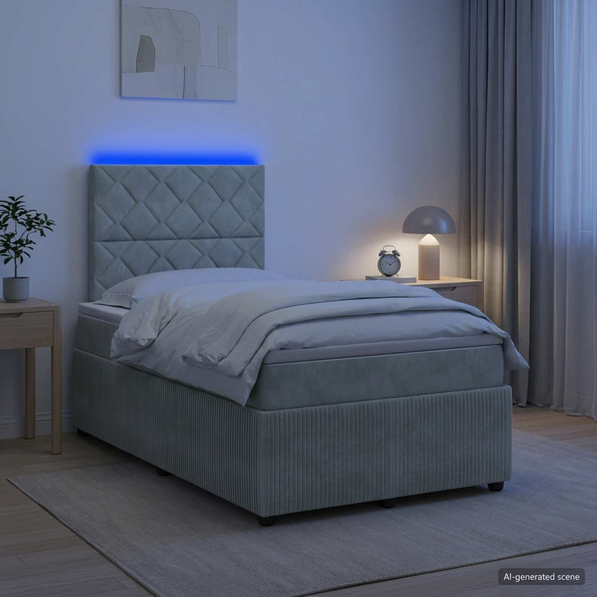 vidaXL Łóżko z box spring LED z materacem jasnoszary 120 x 200 cm