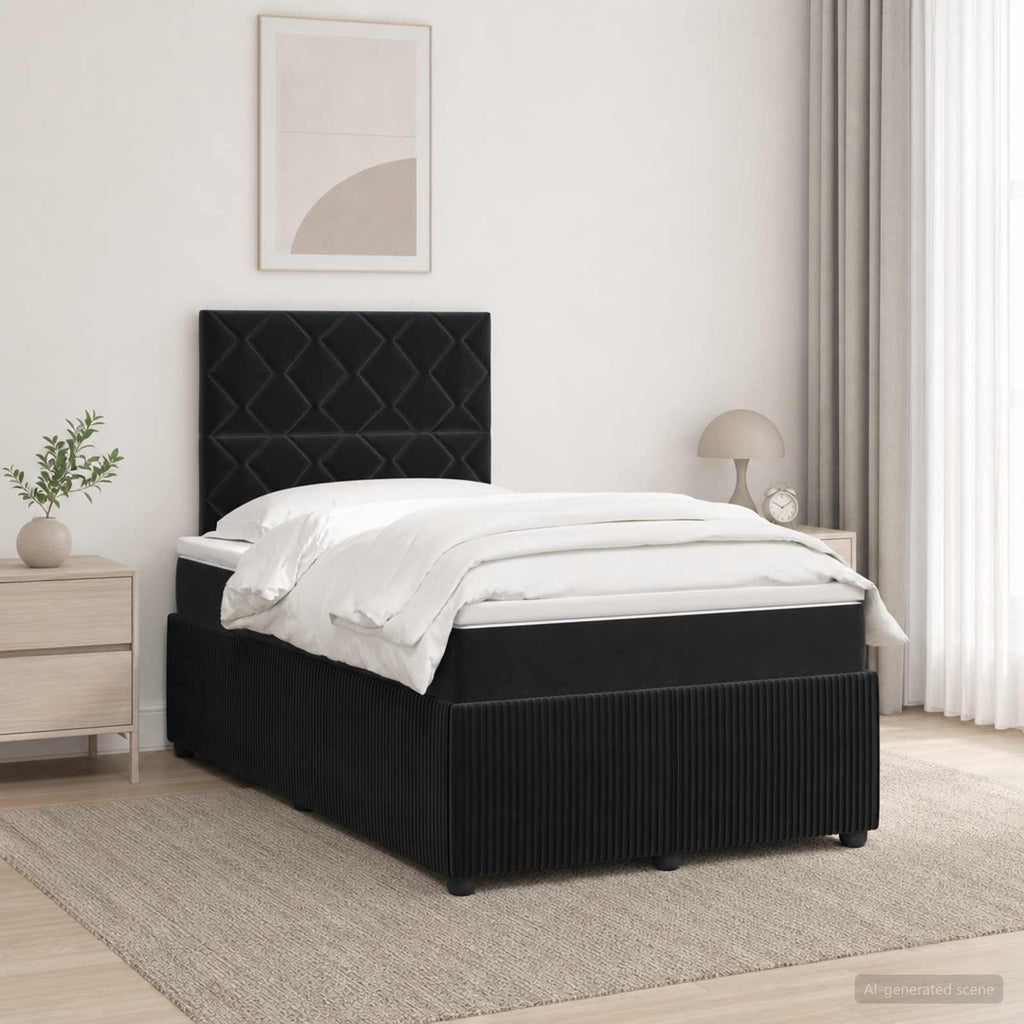 vidaXL Łóżko z box spring LED z materacem Czarny 120 x 190 cm Welur
