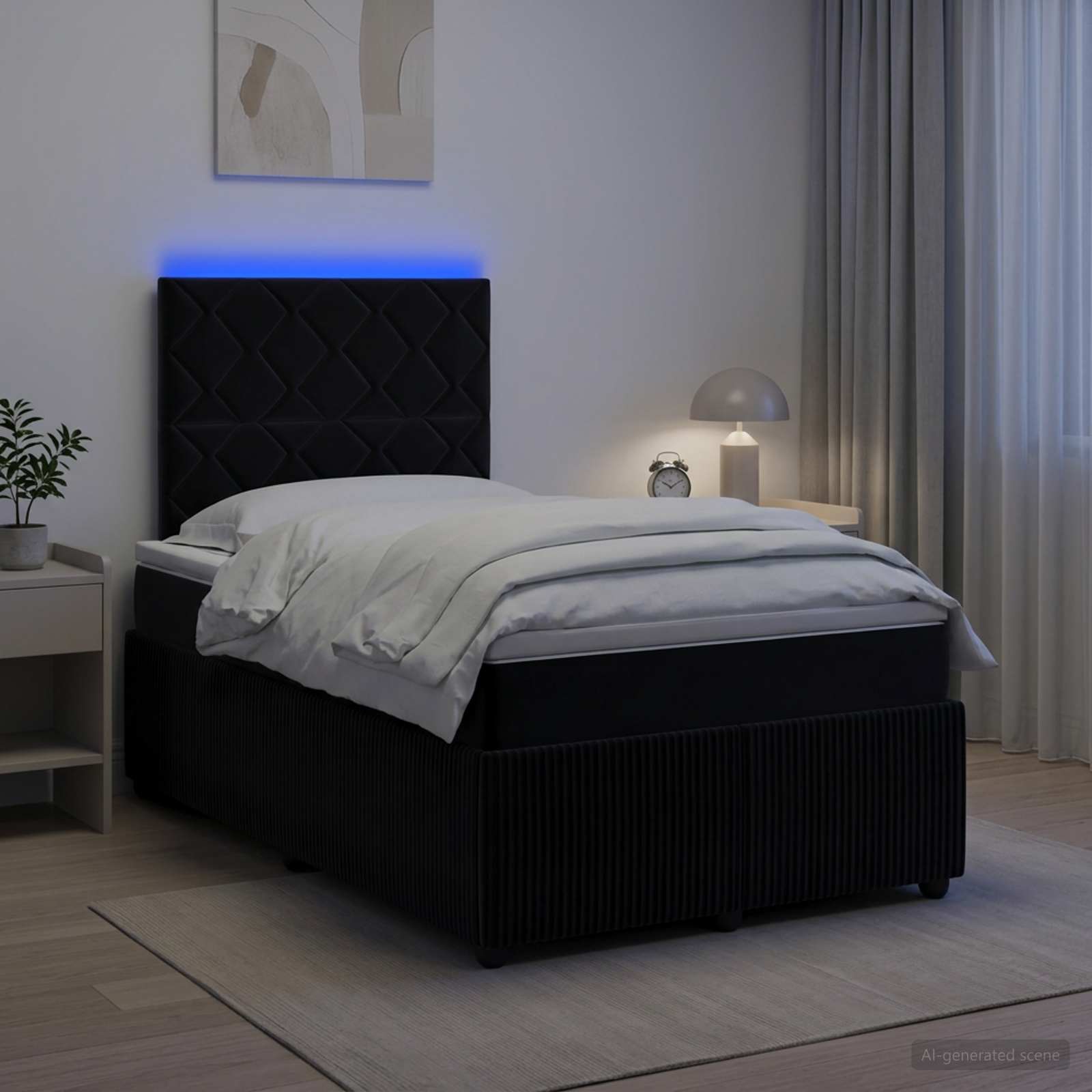 vidaXL Łóżko z box spring LED z materacem Czarny 120 x 190 cm Welur