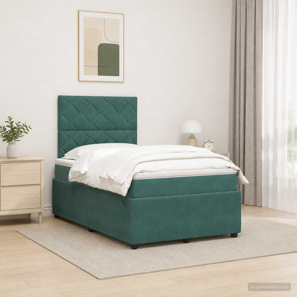 vidaXL Łóżko z box spring LED z materacem Ciemnozielony 120 x 190 cm