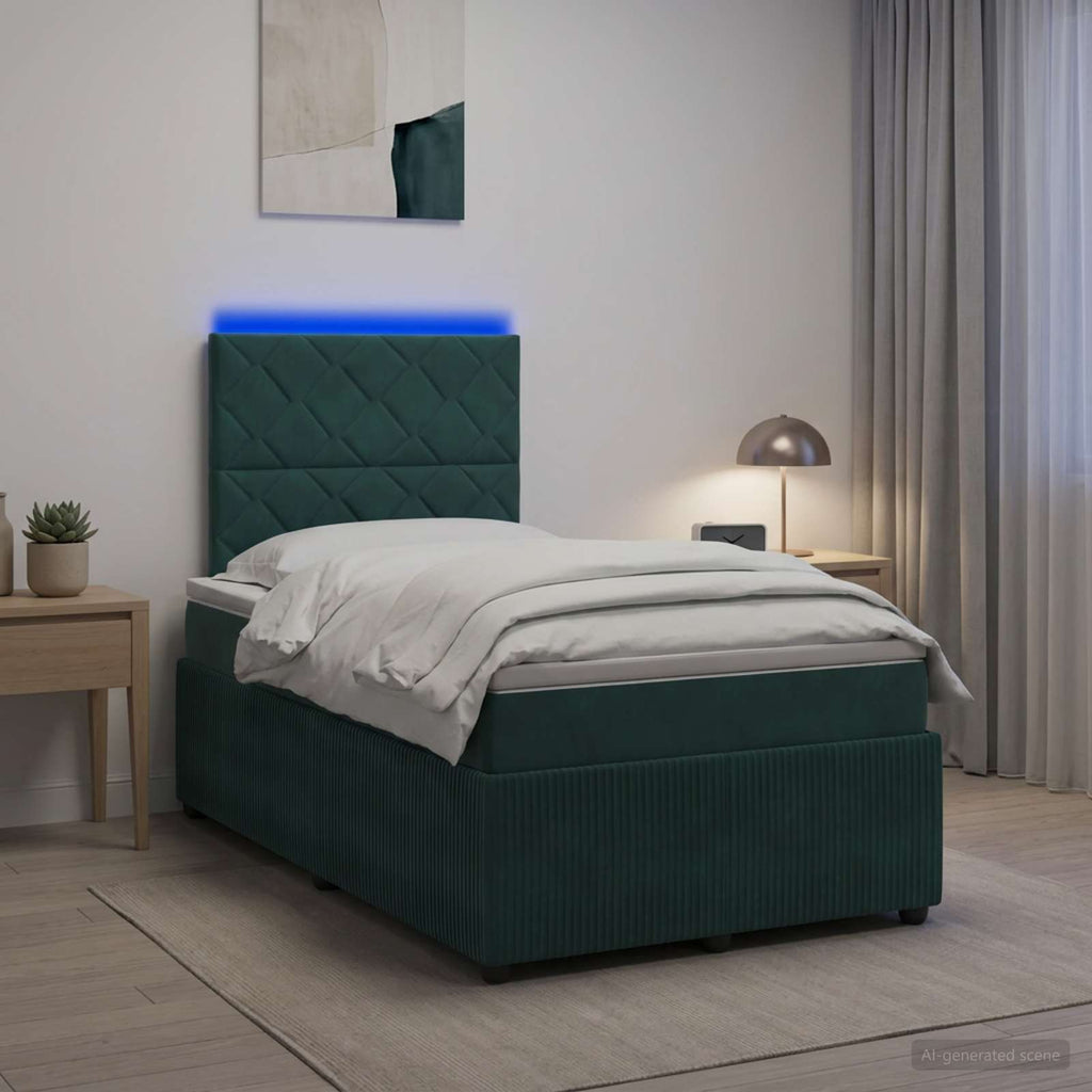 vidaXL Łóżko z box spring LED z materacem Ciemnozielony 120 x 190 cm