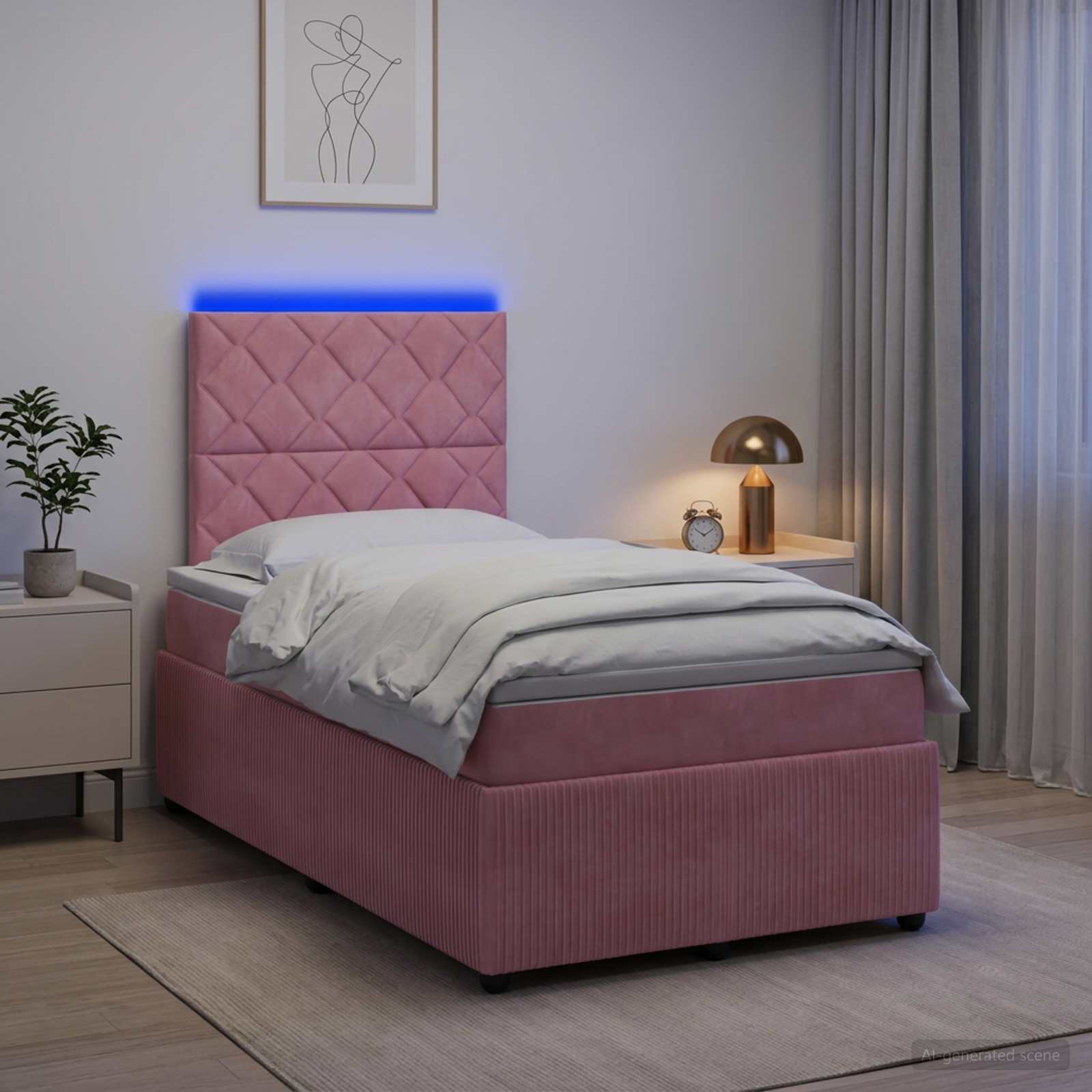 vidaXL Łóżko z box spring LED z materacem różowy 120 x 190 cm Welur