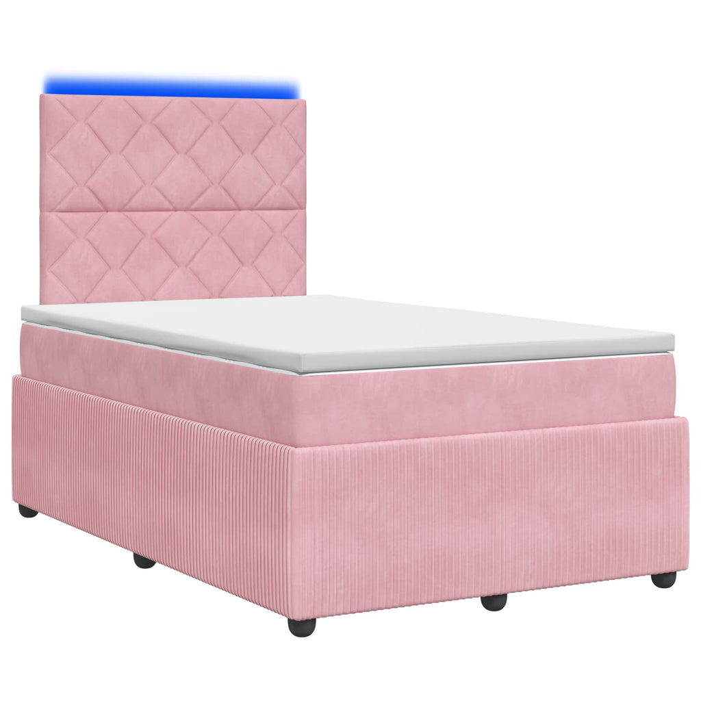 vidaXL Łóżko z box spring LED z materacem różowy 120 x 190 cm Welur