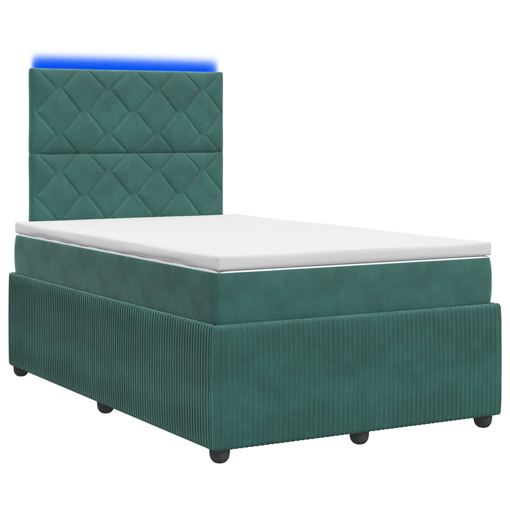 vidaXL Łóżko z box spring LED z materacem Ciemnozielony 120 x 200 cm