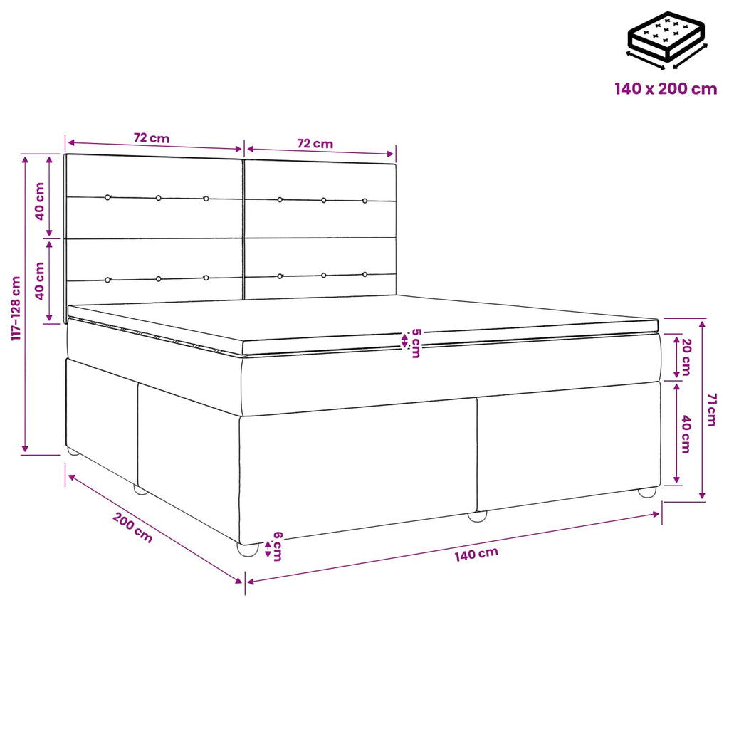 vidaXL Łóżko z box spring LED z materacem Czarny 140 x 200 cm Welur