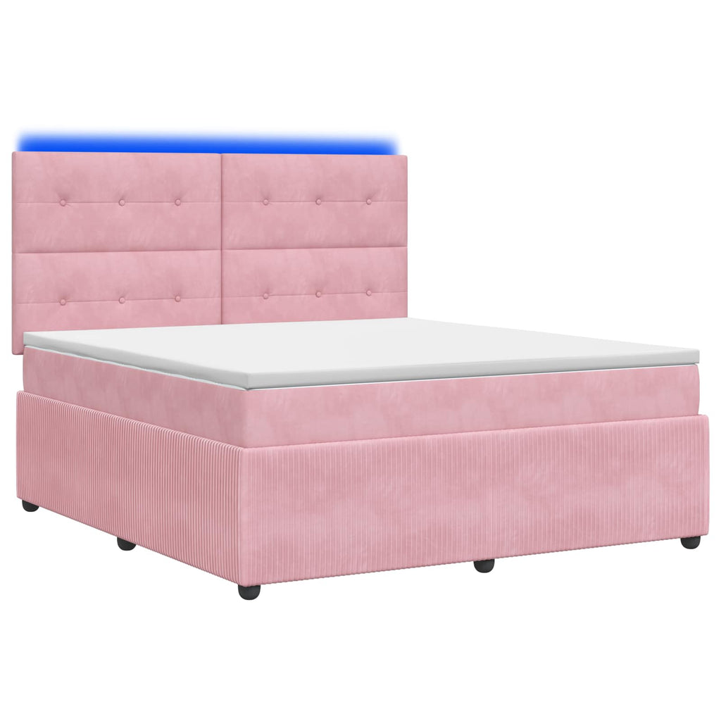 vidaXL Łóżko z box spring LED z materacem różowy 140 x 200 cm Welur