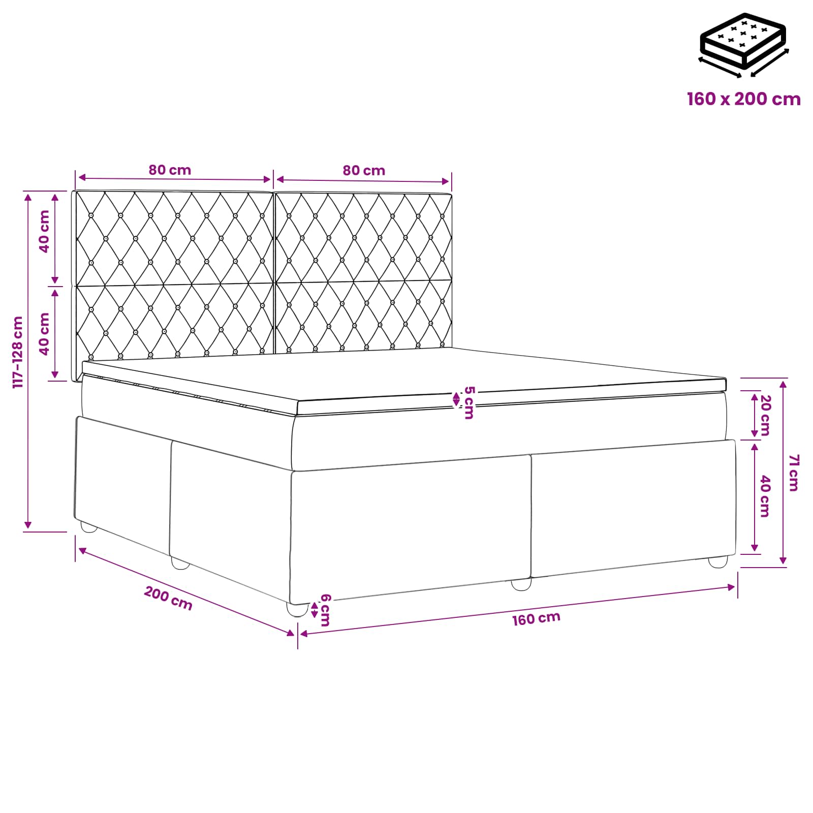 vidaXL Łóżko z box spring LED z materacem jasnoszary 160 x 200 cm