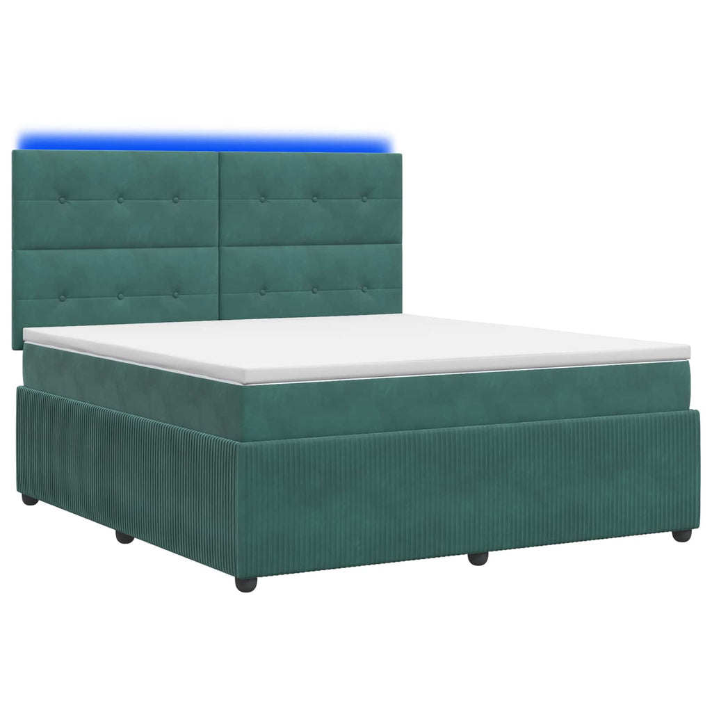 vidaXL Łóżko z box spring LED z materacem Ciemnozielony 160 x 200 cm