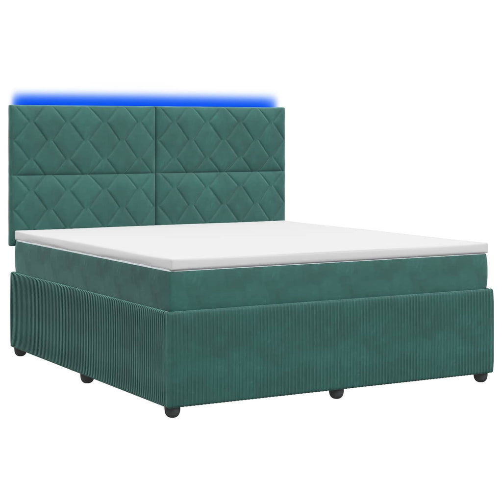 vidaXL Łóżko z box spring LED z materacem Ciemnozielony 160 x 200 cm