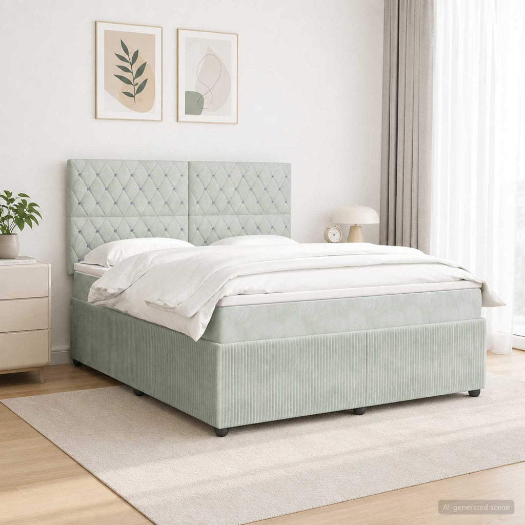 vidaXL Łóżko z box spring LED z materacem jasnoszary 160 x 200 cm