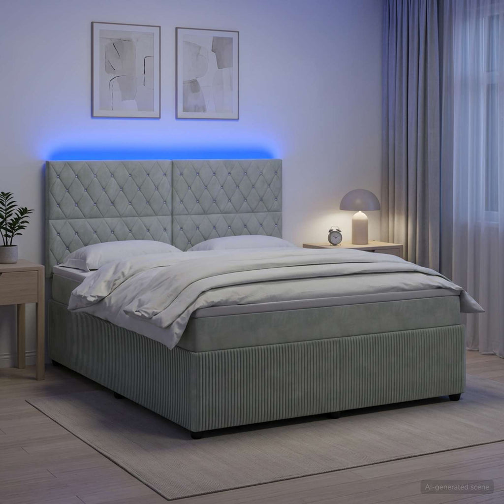 vidaXL Łóżko z box spring LED z materacem jasnoszary 180 x 200 cm