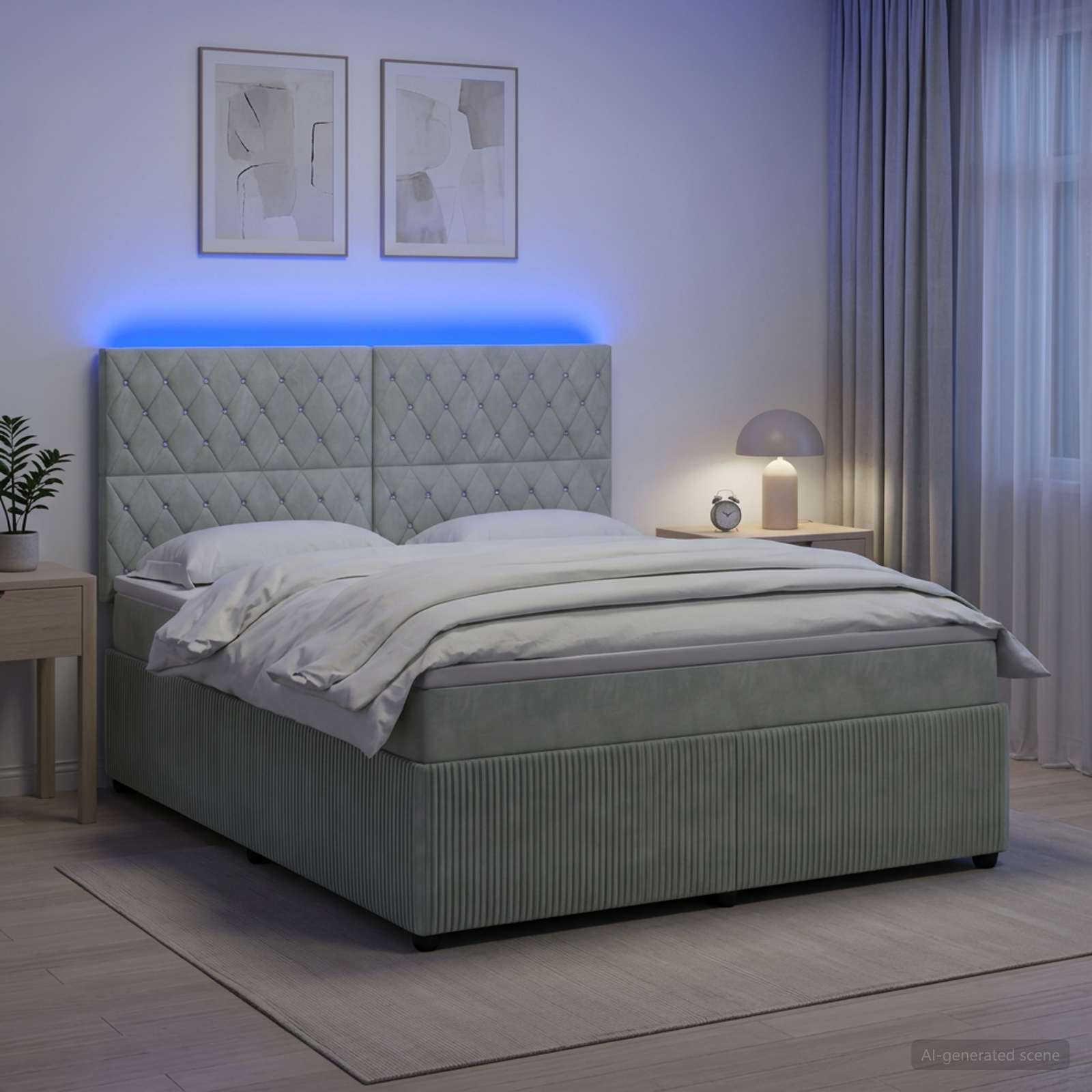 vidaXL Łóżko z box spring LED z materacem jasnoszary 180 x 200 cm