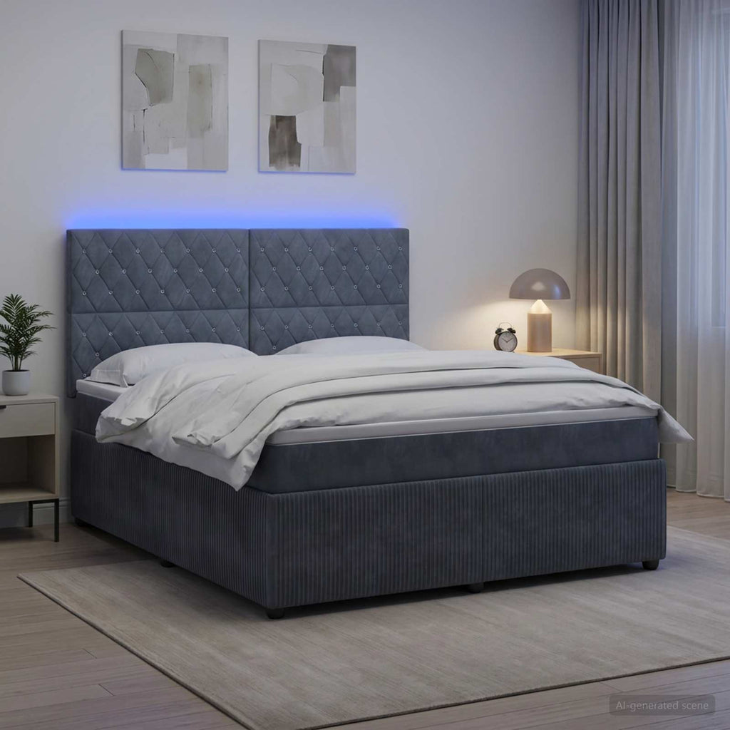 vidaXL Łóżko z box spring LED z materacem ciemnoszary 180 x 200 cm