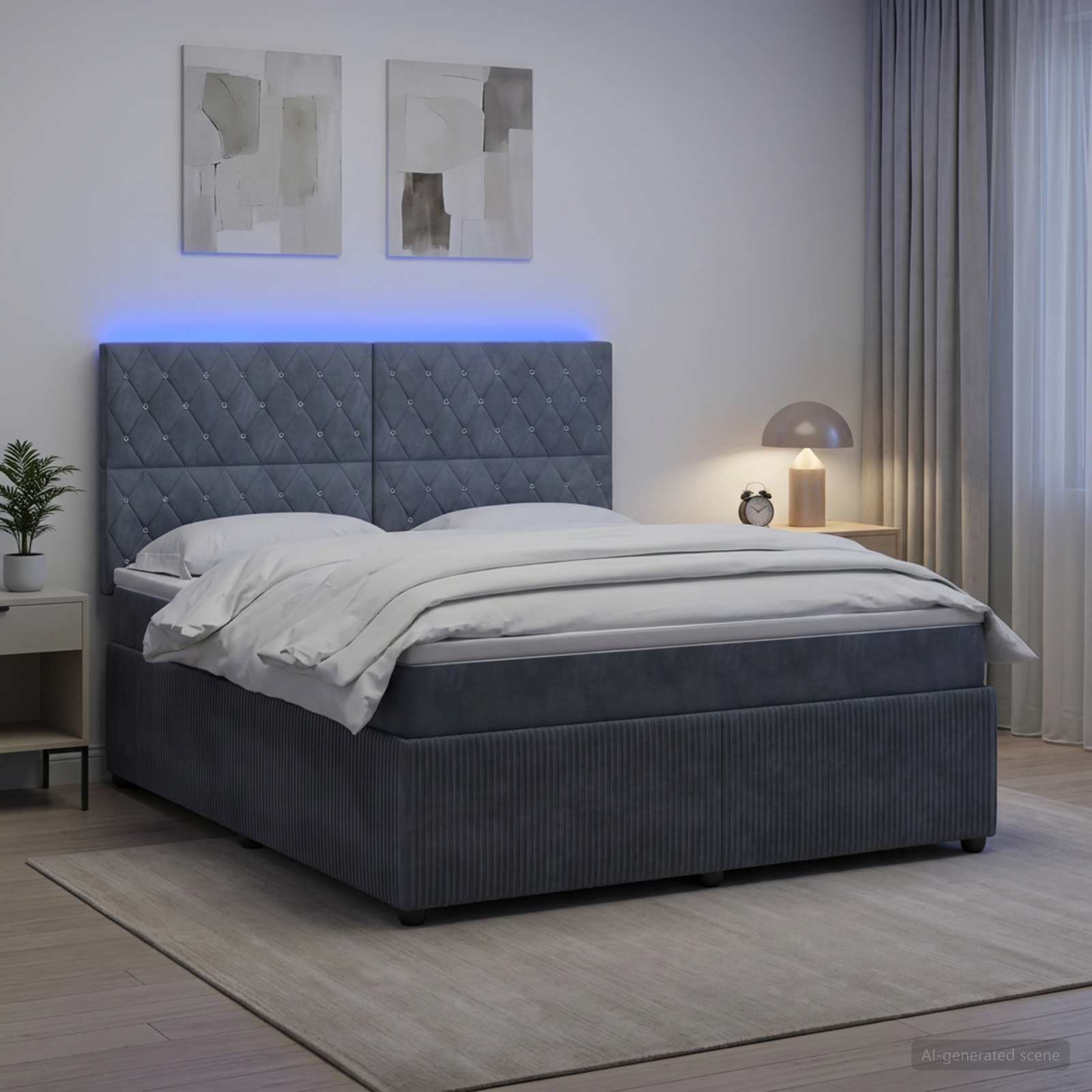 vidaXL Łóżko z box spring LED z materacem ciemnoszary 180 x 200 cm