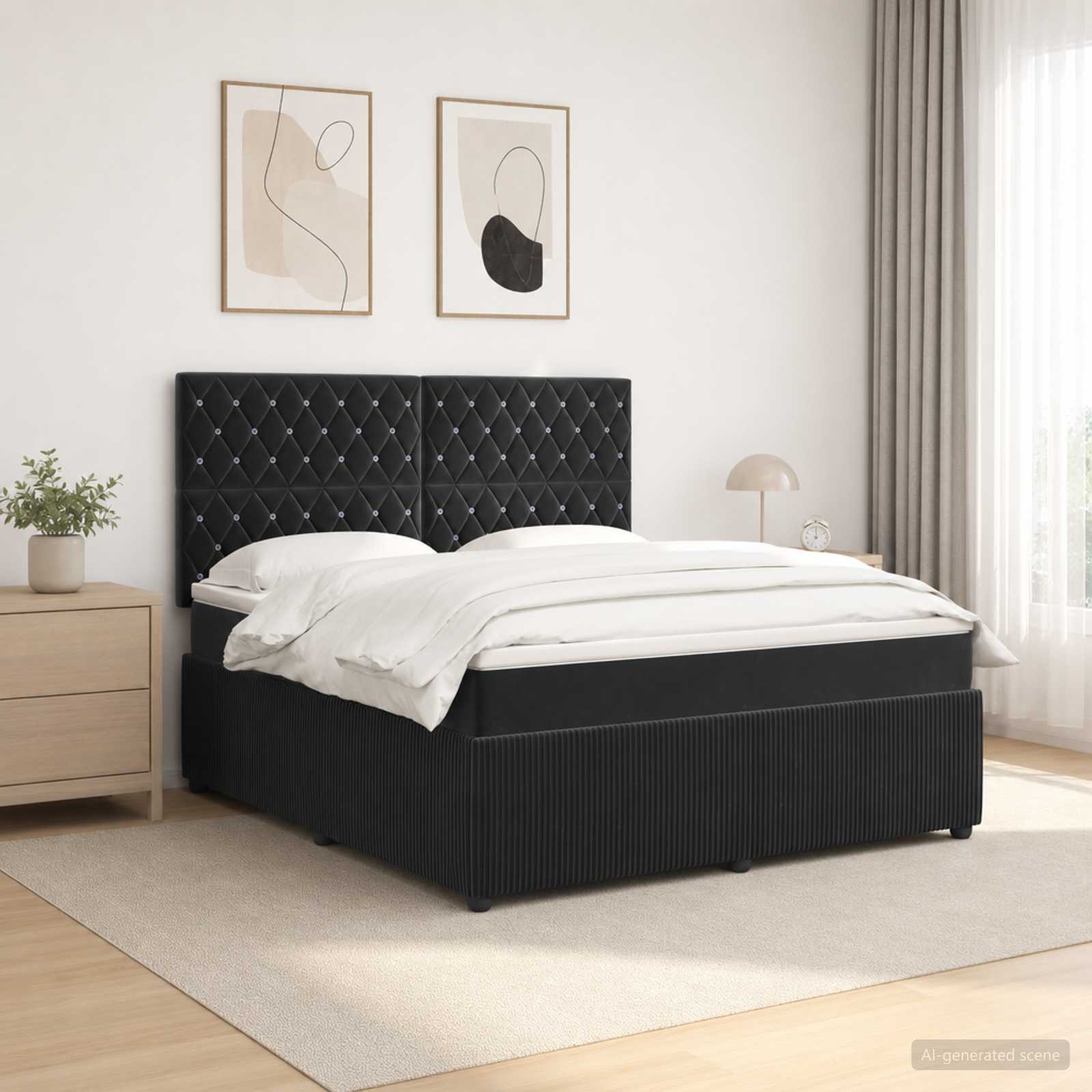 vidaXL Łóżko z box spring LED z materacem Czarny 160 x 200 cm Welur