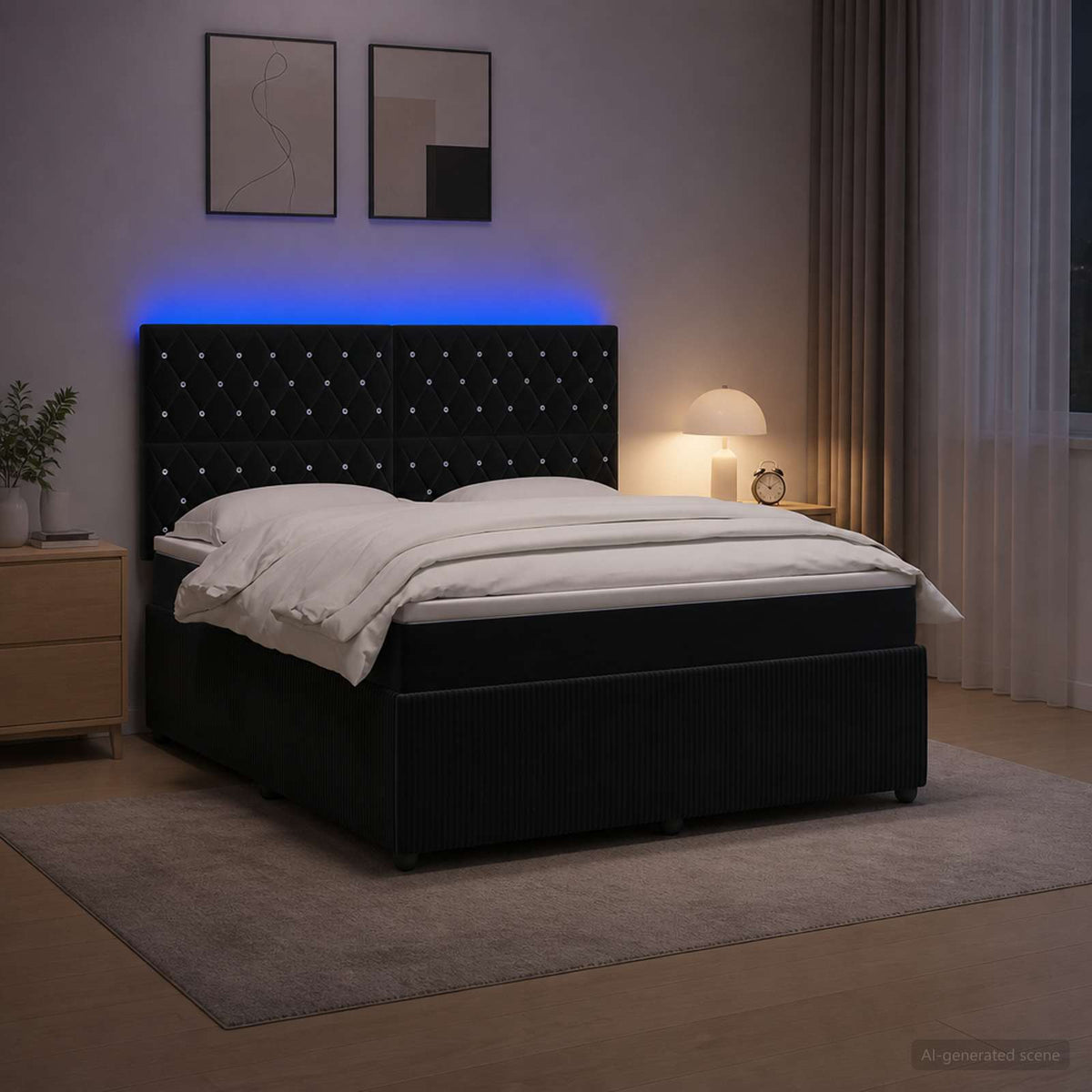 vidaXL Łóżko z box spring LED z materacem Czarny 140 x 190 cm Welur
