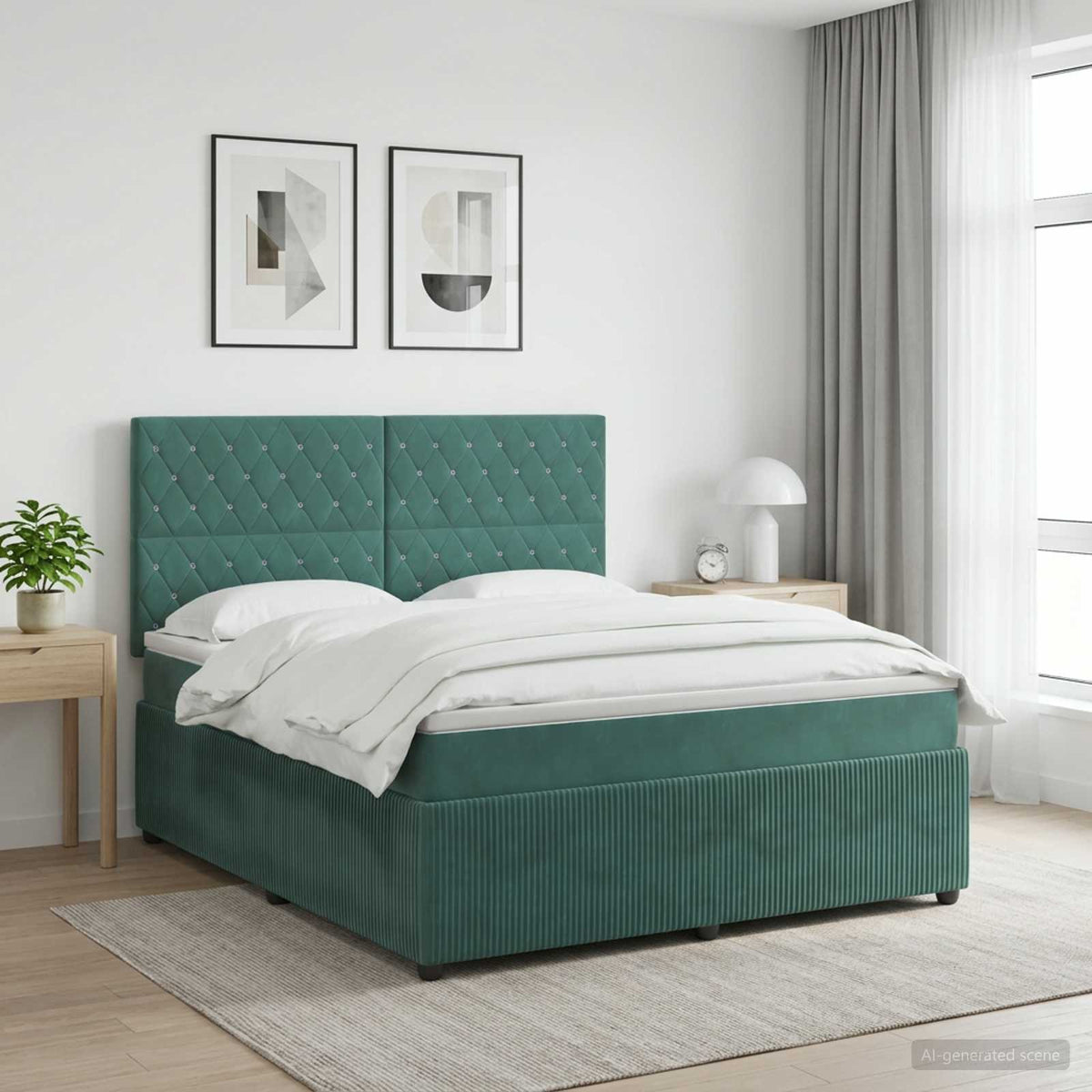 vidaXL Łóżko z box spring LED z materacem Ciemnozielony 180 x 200 cm
