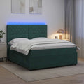 vidaXL Łóżko z box spring LED z materacem Ciemnozielony 180 x 200 cm